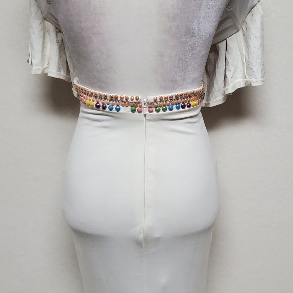 TONY Bowls Ivory Multi-color Beaded Jewel Neckline Draped Two-Piece Dress 4 - Picture 14 of 16